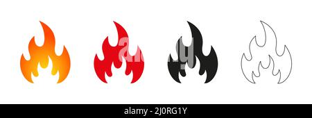 Fire flames set. Fire various symbols collection Stock Vector