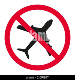 Do not fly icon. Prohibited stop airplane symbol. Closed sky sign. Stock Vector