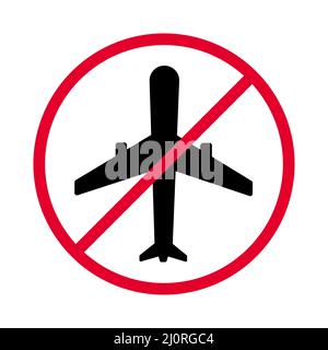 Do not fly icon. Prohibited stop airplane symbol. Closed sky sign. Stock Vector