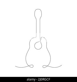 Guitar continuous line art. Musical linear instrument. Stock Vector