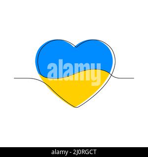 Ukrainian round flag in heart shape. National Ukraine circular flag icon. Stock Vector