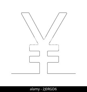Japanese yen one line drawing symbol. Vector isolated on white. Stock Vector