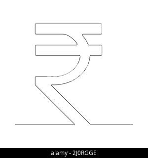 Rupee one line drawing symbol. Indian currency linear symbol. Vector isolated on white. Stock Vector