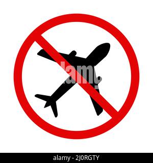 Do not fly icon. Prohibited stop airplane symbol. Closed sky sign. Stock Vector