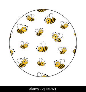 Flying bees in round shape. Black and yellow bees isolated on white background. Stock Vector