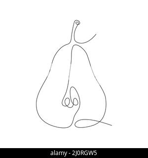 Pear fruit continuous line art. Hand drawn pear. Vector isolated on white. Stock Vector