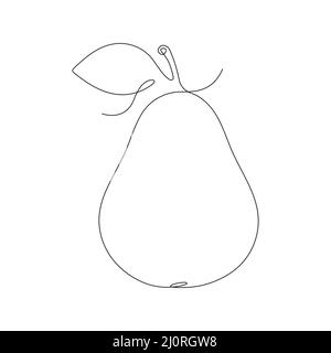 Pear fruit continuous line art. Hand drawn pear. Vector isolated on white. Stock Vector
