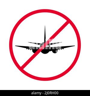 Do not fly icon. Prohibited stop airplane symbol. Closed sky sign. Stock Vector