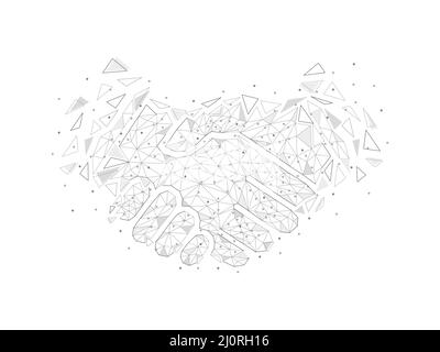 Handshake with polygonal gray shapes. Contract symbol with triangular elements Stock Vector