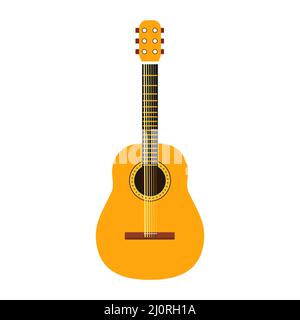 Classical wooden guitar. Musical flat instrument. Stock Vector