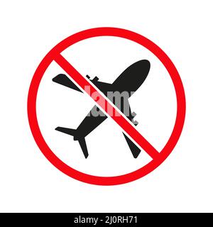 Do not fly icon. Prohibited stop airplane symbol. Closed sky sign. Vector isolated on white background. Stock Vector
