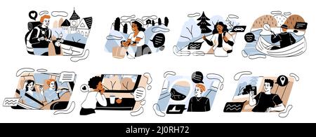 Set of Happy people traveling Stock Vector
