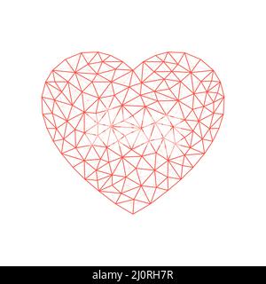 Red heart shape with low poly black connected lines. Abstract heart symbol with triangular linear shapes. Stock Vector