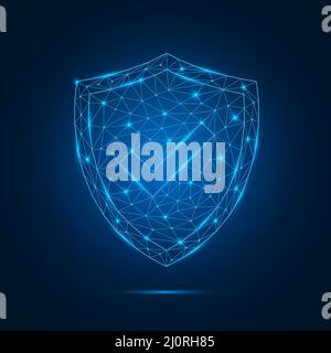 Futuristic glowing low polygonal security guard shield with check mark symbol. Stock Vector