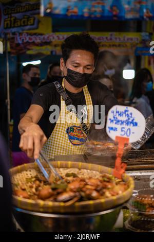 Pattaya Thailand, Naklua night market with lots of street food, local Thai market with people selling food Naklua Night Market Stock Photo