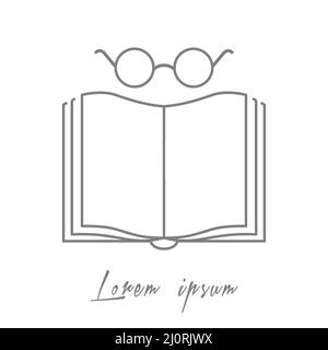 Outline of a book and glasses. Vector illustration for logo, sticker, brand and creative design. Stock Vector
