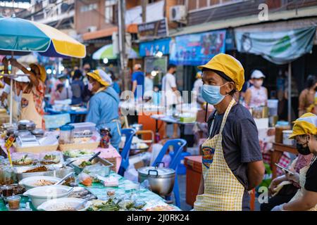 Pattaya Thailand, Naklua night market with lots of street food, local Thai market with people selling food Naklua Night Market Stock Photo