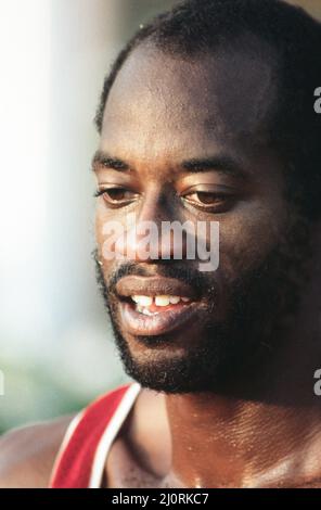 1984 Olympic Games in Los Angeles, USA.  American athlete Ed Moses, gold medal winner in the 400 metres hurdles race. August 1984. Stock Photo
