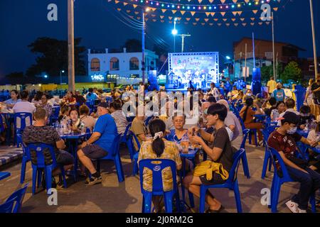 Pattaya Thailand, Naklua night market with lots of street food, local Thai market with people selling food Naklua Night Market Stock Photo