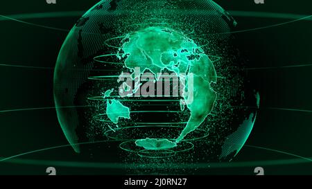 Green 3D rendering of earth technology, business and communications background. Stock Photo