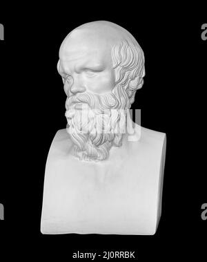 Socrates. Ancient marble statue head of the greek philosopher. Man bust with beard isolated on black background with clipping pa Stock Photo