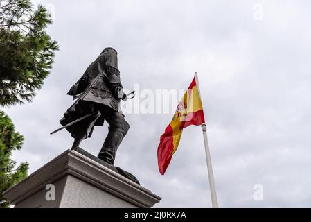 Madrid, Spain - October 16, 2021: Blas de Lezo statue in Plaza de Colon. Admiral Blas de Lezo y Olavarrieta was a Spanish navy officer best remembered Stock Photo