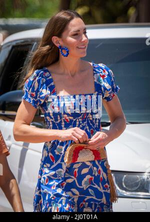 The Duchess of Cambridge attending the Festival of Garifuna Culture in Hopkins, a small village on the coast which is considered the cultural centre of the Garifuna community in Belize, during their tour of the Caribbean on behalf of the Queen to mark her Platinum Jubilee. Picture date: Sunday March 20, 2022. Stock Photo