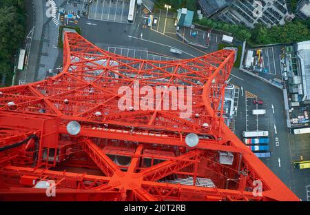 Looking down from the glass-flooring at the Tokyo Tower. Japan Stock Photo
