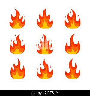 Fire flames set. Bonfire color elements collection. Stock Vector