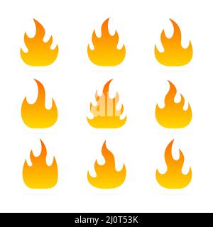 Fire flames set. Bonfire color elements collection. Stock Vector