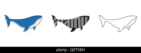 Whale blue animal. Sperm whale character. Ocean animal symbol. Stock Vector