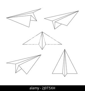Paper line airplane. Sending message linear symbol. Vector isolated on white. Stock Vector