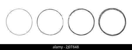 Set of continuous line circles. Minimalism linear art collection. Vector isolated on white. Stock Vector