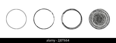 Set of continuous line circles. Minimalism linear art collection. Vector isolated on white. Stock Vector