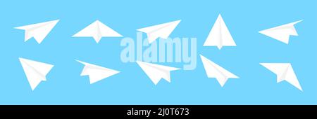 Paper airplanes set. Sending message white fold planes collection Stock Vector