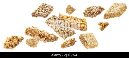 Falling kozinaki bars isolated on white background Stock Photo