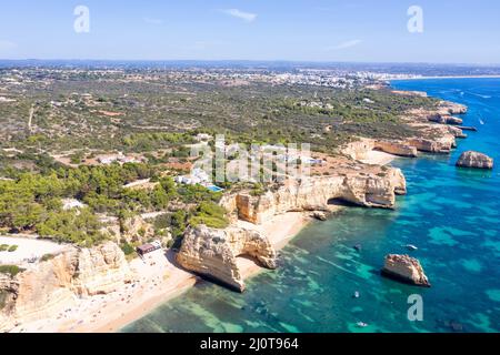 Portugal Algarve beach Praia da Marinha sea ocean drone aerial aerial view from above Stock Photo