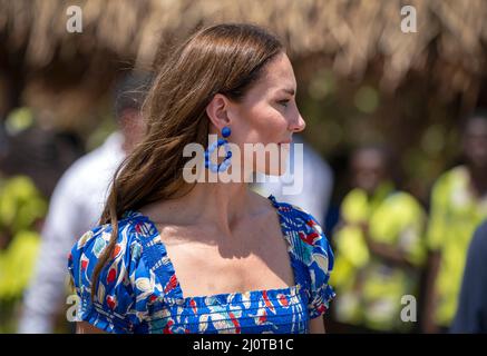 The Duchess of Cambridge attending the Festival of Garifuna Culture in Hopkins, a small village on the coast which is considered the cultural centre of the Garifuna community in Belize, during her tour of the Caribbean on behalf of the Queen to mark her Platinum Jubilee. Picture date: Sunday March 20, 2022. Stock Photo