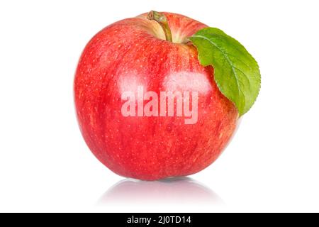 Red apple red fruit with leaf crop isolated on white background Stock Photo