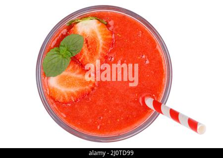 Strawberry smoothie fruit juice drink juice strawberry in glass isolated from above Stock Photo