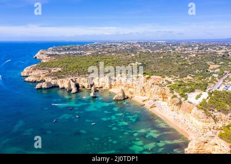 Portugal Algarve beach Praia da Marinha sea ocean drone aerial aerial view from above Stock Photo