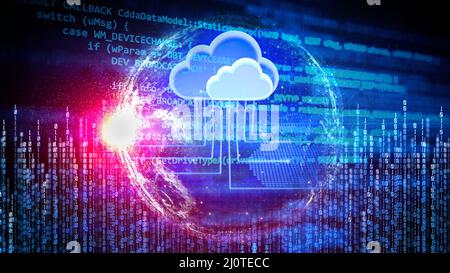 Saving data on clouds, programming code, data connectivity, data transformation concept Stock Photo