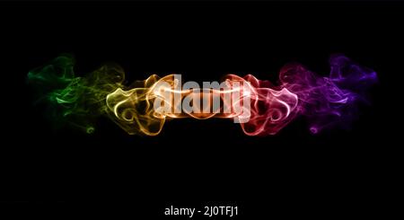 Multicolored smoke isolated on black background close up Stock Photo