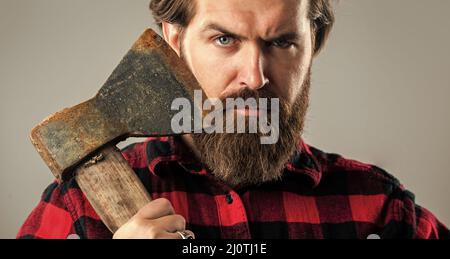 Making hair look magical. barbershop and hairdresser. brutal guy with long beard Stock Photo