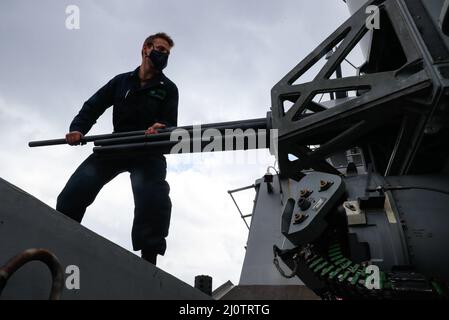 PACIFIC OCEAN (Jan. 28, 2022) Fire Controlman 3rd Class Dylan Hamilton ...