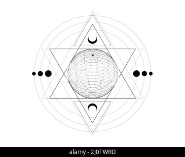 Mystical sacred geometry symbol.  alchemy magic wireframe sphere, occult, philosophical sign. For music album cover, poster, sacramental design Stock Vector