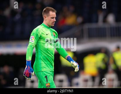 Madrid, Spain. 20th Mar, 2022. 20th March 2022; Stadium Santiago Bernabeu; Madrid; Spain; Primera Division; LaLiga Santander 2021 - 2022; Real Madrid vs FC Barcelona; Marc-Andre ter Stegen (Barcelona) 900/Cordon Press Credit: CORDON PRESS/Alamy Live News Stock Photo