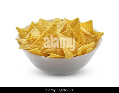 Corn chips, mexican nachos isolated on white background Stock Photo