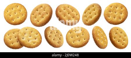 Round crackers isolated on white background Stock Photo