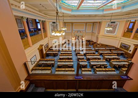 The chamber of the House of Representatives from the visitor gallery in the State Capitol in Cheyenne, Wyoming, USA Stock Photo